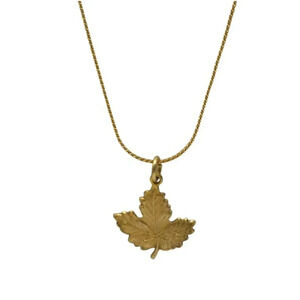 10kt Gold Filled Textured Maple Leaf Pendant Chain Necklace Gold Tone Vintage